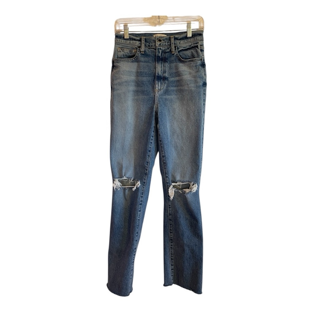 Le Jean High Rise Sabine Straight Distressed Raw Hem Jeans